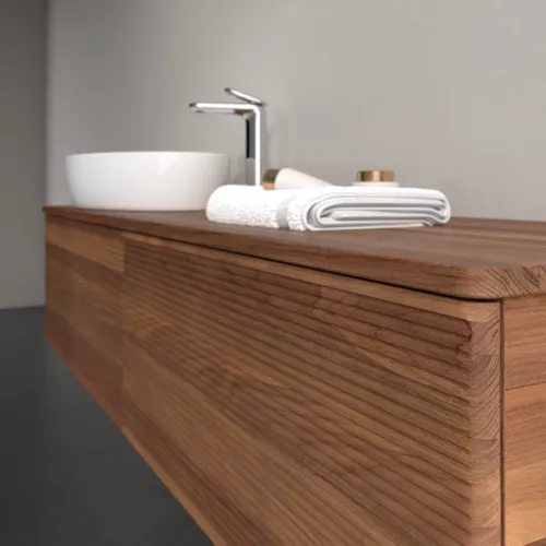 Bild von VILLEROY BOCH Antao Waschbeckenunterschrank, mit Beleuchtung, 2 Auszüge, 1600 x 360 x 500 mm, Front mit Struktur, Warm Walnut / Warm Walnut #L37152HM
