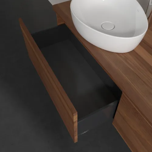 Bild von VILLEROY BOCH Antao Waschbeckenunterschrank, mit Beleuchtung, 2 Auszüge, 1600 x 360 x 500 mm, Front mit Struktur, Warm Walnut / Warm Walnut #L37152HM