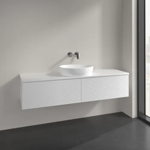 Bild von VILLEROY BOCH Antao Waschbeckenunterschrank, mit Beleuchtung, 2 Auszüge, 1600 x 360 x 500 mm, Front mit Struktur, Glossy White Lacquer / Glossy White Lacquer #L36110GF