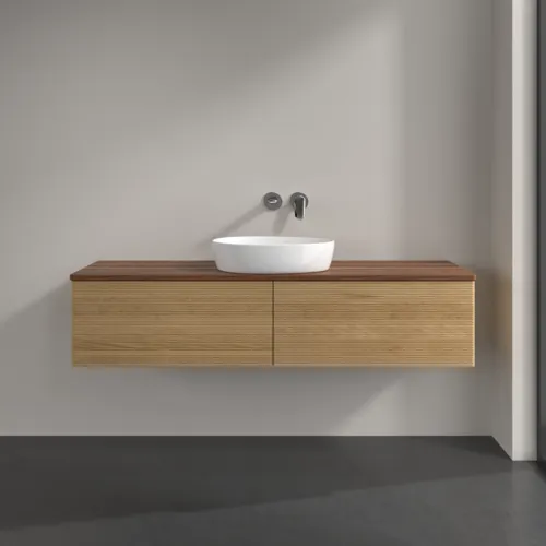 Bild von VILLEROY BOCH Antao Waschbeckenunterschrank, mit Beleuchtung, 2 Auszüge, 1600 x 360 x 500 mm, Front mit Struktur, Honey Oak / Warm Walnut #L36112HN
