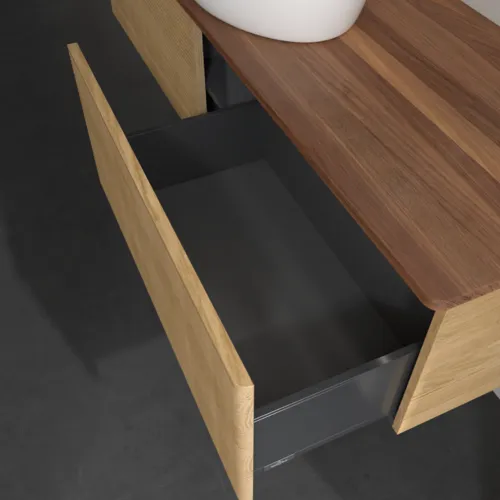 Bild von VILLEROY BOCH Antao Waschbeckenunterschrank, mit Beleuchtung, 2 Auszüge, 1600 x 360 x 500 mm, Front mit Struktur, Honey Oak / Warm Walnut #L36112HN