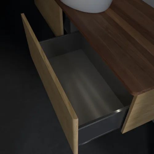 Bild von VILLEROY BOCH Antao Waschbeckenunterschrank, mit Beleuchtung, 2 Auszüge, 1600 x 360 x 500 mm, Front mit Struktur, Honey Oak / Warm Walnut #L36112HN