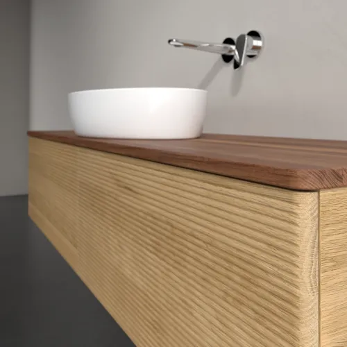Bild von VILLEROY BOCH Antao Waschbeckenunterschrank, mit Beleuchtung, 2 Auszüge, 1600 x 360 x 500 mm, Front mit Struktur, Honey Oak / Warm Walnut #L36112HN