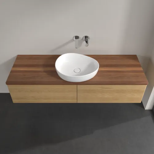 Bild von VILLEROY BOCH Antao Waschbeckenunterschrank, mit Beleuchtung, 2 Auszüge, 1600 x 360 x 500 mm, Front mit Struktur, Honey Oak / Warm Walnut #L36112HN
