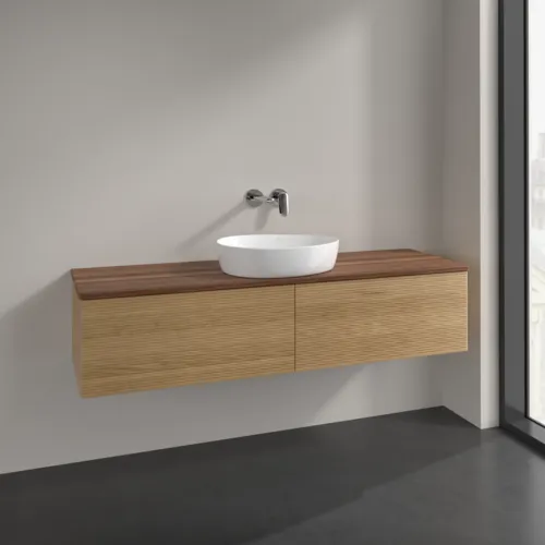 Bild von VILLEROY BOCH Antao Waschbeckenunterschrank, mit Beleuchtung, 2 Auszüge, 1600 x 360 x 500 mm, Front mit Struktur, Honey Oak / Warm Walnut #L36112HN