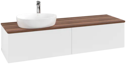 Picture of VILLEROY BOCH Antao Vanity unit, with lighting, 2 pull-out compartments, 1600 x 360 x 500 mm, Front without structure, White Matt Lacquer / Warm Walnut #L37052MT