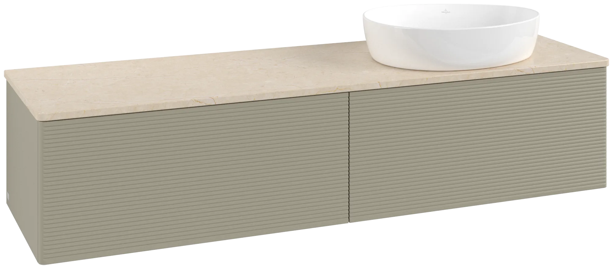 Picture of VILLEROY BOCH Antao Vanity unit, with lighting, 2 pull-out compartments, 1600 x 360 x 500 mm, Front with grain texture, Stone Grey Matt Lacquer / Botticino #L38113HK