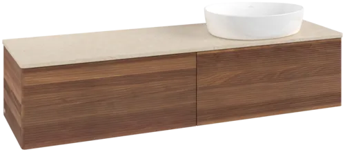 Picture of VILLEROY BOCH Antao Vanity unit, with lighting, 2 pull-out compartments, 1600 x 360 x 500 mm, Front with grain texture, Warm Walnut / Botticino #L38113HM