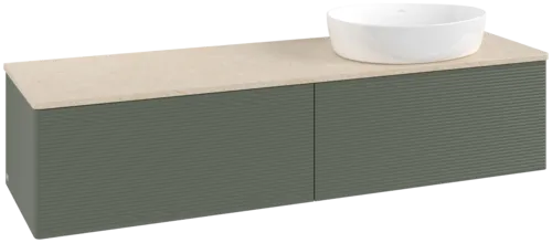 Picture of VILLEROY BOCH Antao Vanity unit, with lighting, 2 pull-out compartments, 1600 x 360 x 500 mm, Front with grain texture, Leaf Green Matt Lacquer / Botticino #L38113HL