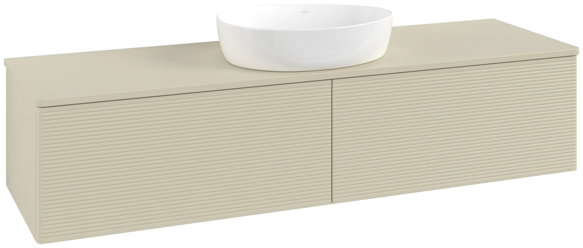 Picture of VILLEROY BOCH Antao Vanity unit, with lighting, 2 pull-out compartments, 1600 x 360 x 500 mm, Front with grain texture, Silk Grey Matt Lacquer / Silk Grey Matt Lacquer #L36110HJ