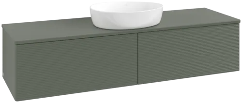 Picture of VILLEROY BOCH Antao Vanity unit, with lighting, 2 pull-out compartments, 1600 x 360 x 500 mm, Front with grain texture, Leaf Green Matt Lacquer / Leaf Green Matt Lacquer #L36110HL