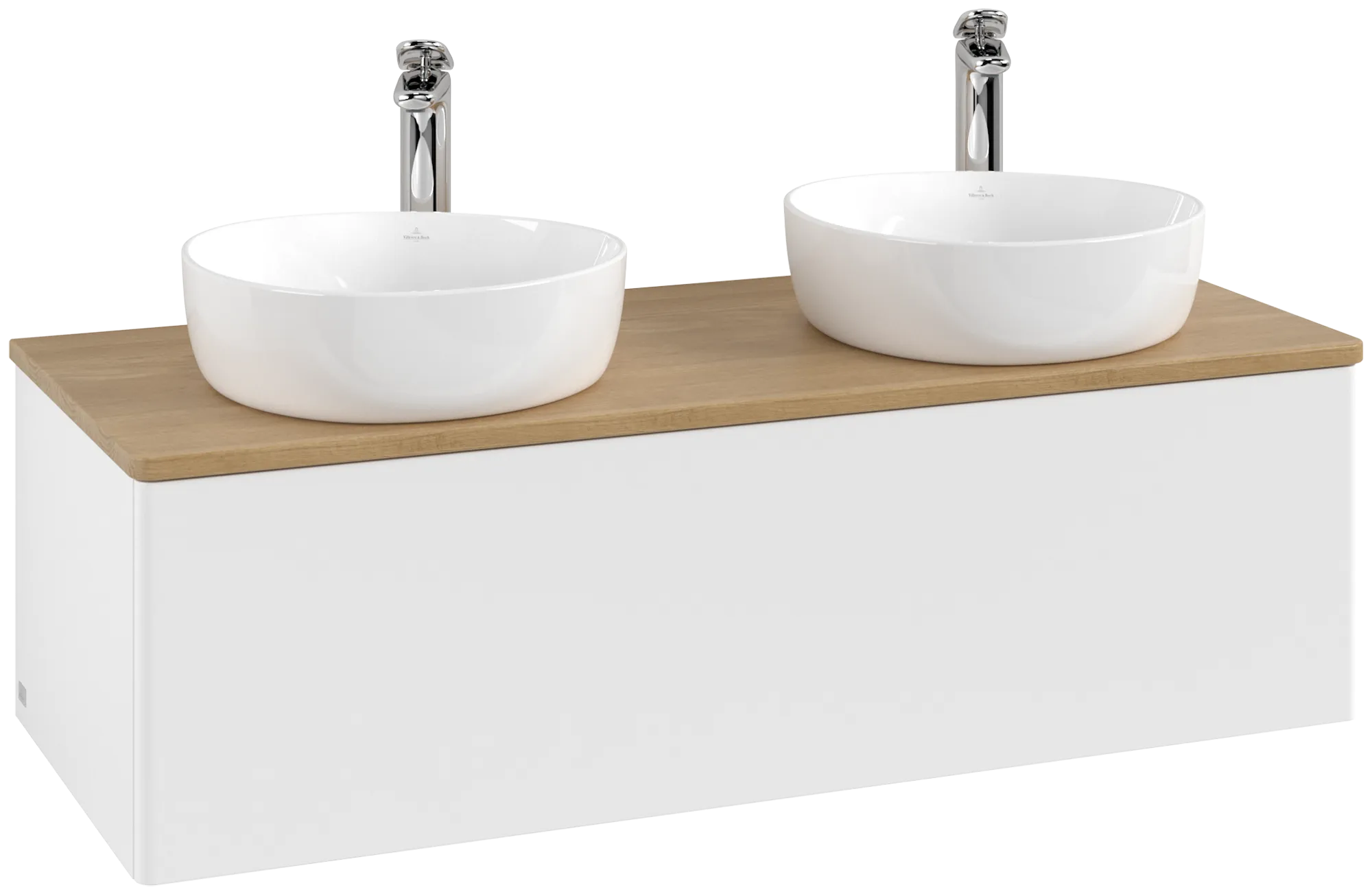 Picture of VILLEROY BOCH Antao Vanity unit, with lighting, 1 pull-out compartment, 1200 x 360 x 500 mm, Front without structure, White Matt Lacquer / Honey Oak #L35051MT