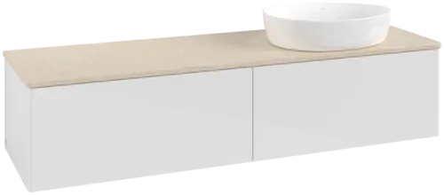 Picture of VILLEROY BOCH Antao Vanity unit, with lighting, 2 pull-out compartments, 1600 x 360 x 500 mm, Front without structure, Glossy White Lacquer / Botticino #L38013GF