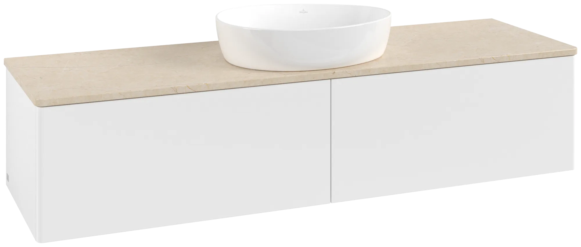 Picture of VILLEROY BOCH Antao Vanity unit, with lighting, 2 pull-out compartments, 1600 x 360 x 500 mm, Front without structure, White Matt Lacquer / Botticino #L36013MT