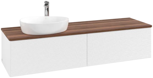 Picture of VILLEROY BOCH Antao Vanity unit, with lighting, 2 pull-out compartments, 1600 x 360 x 500 mm, Front with grain texture, White Matt Lacquer / Warm Walnut #L37152MT