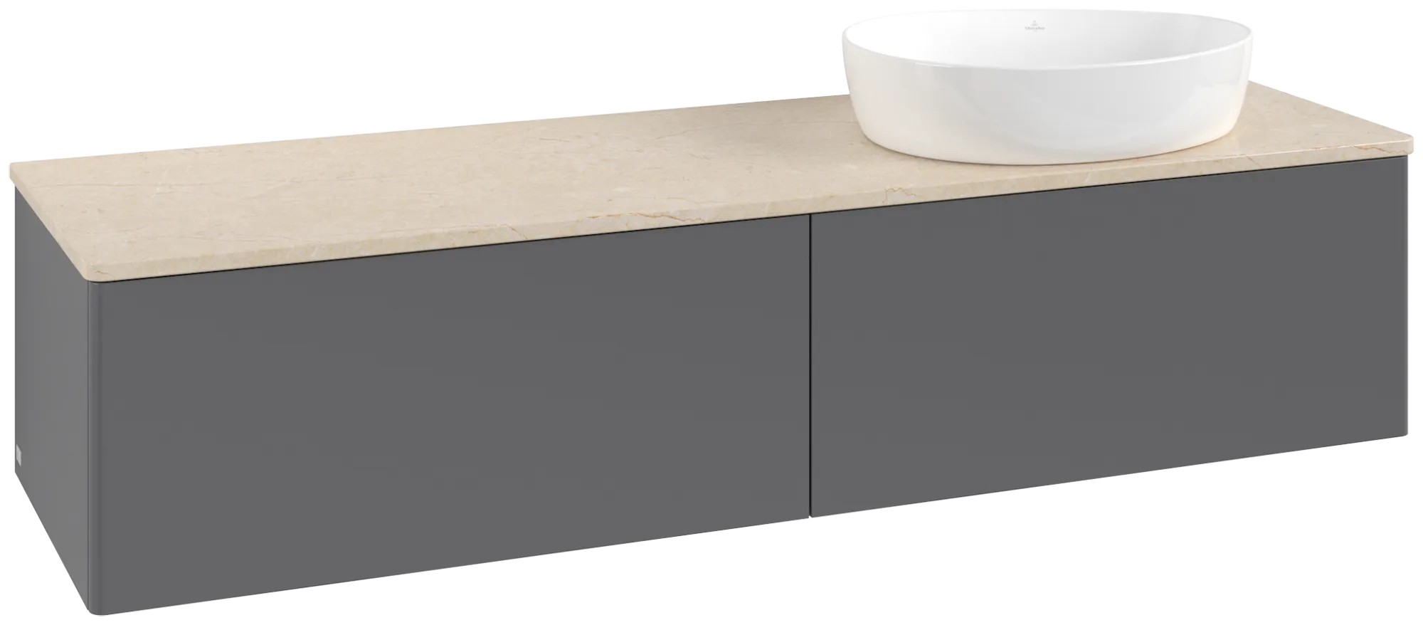 Picture of VILLEROY BOCH Antao Vanity unit, with lighting, 2 pull-out compartments, 1600 x 360 x 500 mm, Front without structure, Anthracite Matt Lacquer / Botticino #L38013GK