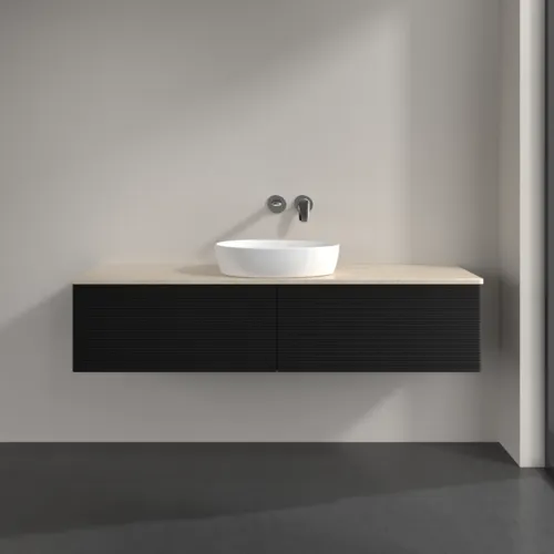 VILLEROY BOCH Antao Waschbeckenunterschrank, mit Beleuchtung, 2 Auszüge, 1600 x 360 x 500 mm, Front mit Struktur, Black Matt Lacquer / Botticino #L36113PD, Bild 3