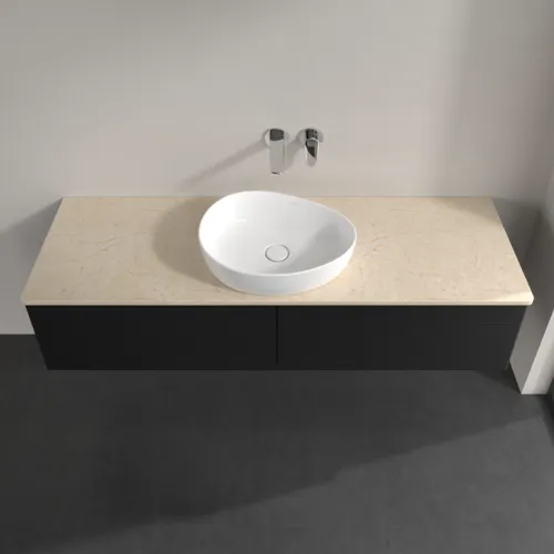 VILLEROY BOCH Antao Waschbeckenunterschrank, mit Beleuchtung, 2 Auszüge, 1600 x 360 x 500 mm, Front mit Struktur, Black Matt Lacquer / Botticino #L36113PD, Bild 4
