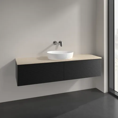 VILLEROY BOCH Antao Waschbeckenunterschrank, mit Beleuchtung, 2 Auszüge, 1600 x 360 x 500 mm, Front mit Struktur, Black Matt Lacquer / Botticino #L36113PD, Bild 2
