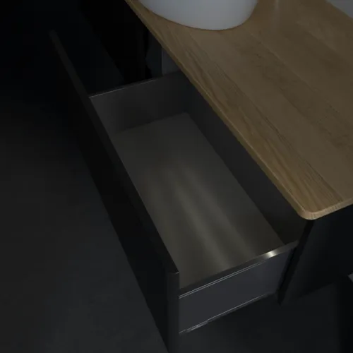 Bild von VILLEROY BOCH Antao Waschbeckenunterschrank, mit Beleuchtung, 2 Auszüge, 1600 x 360 x 500 mm, Front ohne Struktur, Black Matt Lacquer / Honey Oak #L36051PD