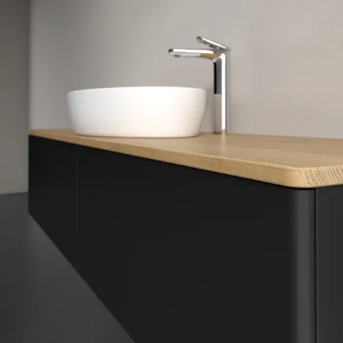 Bild von VILLEROY BOCH Antao Waschbeckenunterschrank, mit Beleuchtung, 2 Auszüge, 1600 x 360 x 500 mm, Front ohne Struktur, Black Matt Lacquer / Honey Oak #L36051PD