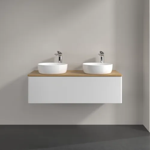 VILLEROY BOCH Antao Waschbeckenunterschrank, mit Beleuchtung, 1 Auszug, 1200 x 360 x 500 mm, Front ohne Struktur, Glossy White Lacquer / Honey Oak #L35051GF, Bild 3