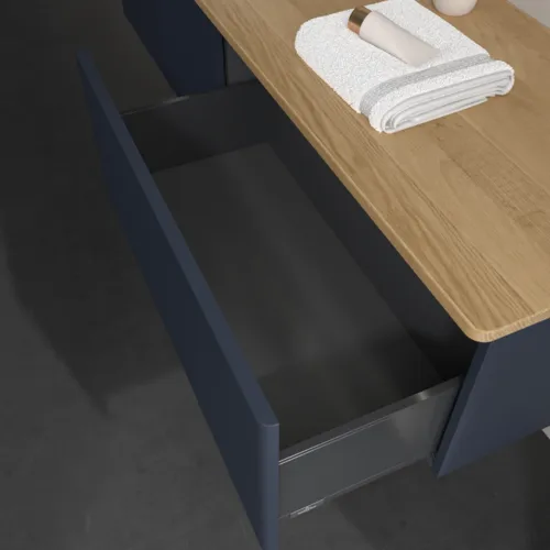 VILLEROY BOCH Antao Waschbeckenunterschrank, mit Beleuchtung, 2 Auszüge, 1600 x 360 x 500 mm, Front mit Struktur, Midnight Blue Matt Lacquer / Honey Oak #L37111HG, Bild 7