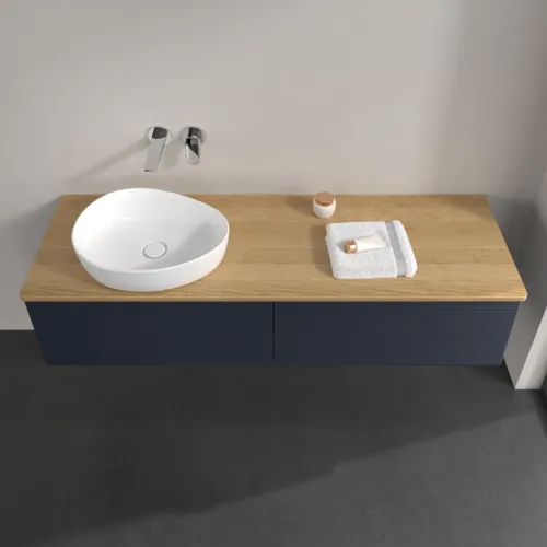 VILLEROY BOCH Antao Waschbeckenunterschrank, mit Beleuchtung, 2 Auszüge, 1600 x 360 x 500 mm, Front mit Struktur, Midnight Blue Matt Lacquer / Honey Oak #L37111HG, Bild 4
