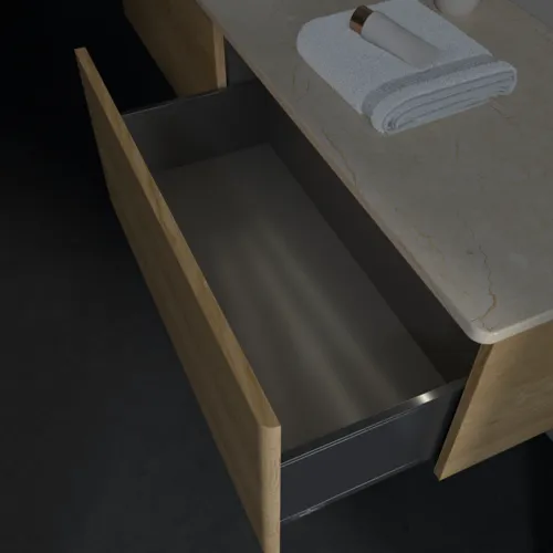 Bild von VILLEROY BOCH Antao Waschbeckenunterschrank, mit Beleuchtung, 2 Auszüge, 1600 x 360 x 500 mm, Front ohne Struktur, Honey Oak / Botticino #L37013HN