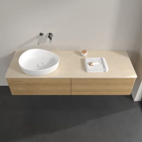 Bild von VILLEROY BOCH Antao Waschbeckenunterschrank, mit Beleuchtung, 2 Auszüge, 1600 x 360 x 500 mm, Front ohne Struktur, Honey Oak / Botticino #L37013HN