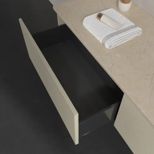 VILLEROY BOCH Antao Waschbeckenunterschrank, mit Beleuchtung, 2 Auszüge, 1600 x 360 x 500 mm, Front mit Struktur, Silk Grey Matt Lacquer / Botticino #L38153HJ, Bild 6