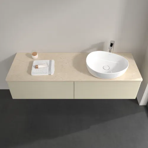 VILLEROY BOCH Antao Waschbeckenunterschrank, mit Beleuchtung, 2 Auszüge, 1600 x 360 x 500 mm, Front mit Struktur, Silk Grey Matt Lacquer / Botticino #L38153HJ, Bild 4