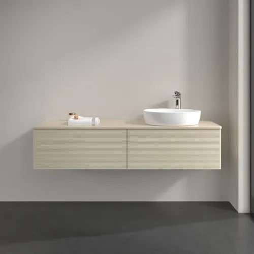 VILLEROY BOCH Antao Waschbeckenunterschrank, mit Beleuchtung, 2 Auszüge, 1600 x 360 x 500 mm, Front mit Struktur, Silk Grey Matt Lacquer / Botticino #L38153HJ, Bild 3