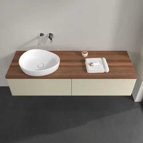 Bild von VILLEROY BOCH Antao Waschbeckenunterschrank, mit Beleuchtung, 2 Auszüge, 1600 x 360 x 500 mm, Front mit Struktur, Silk Grey Matt Lacquer / Warm Walnut #L37112HJ