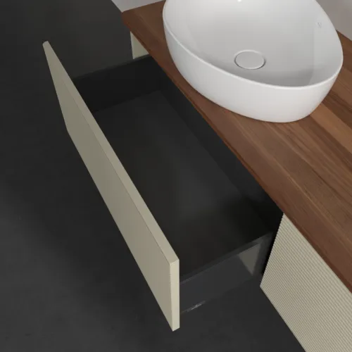 Bild von VILLEROY BOCH Antao Waschbeckenunterschrank, mit Beleuchtung, 2 Auszüge, 1600 x 360 x 500 mm, Front mit Struktur, Silk Grey Matt Lacquer / Warm Walnut #L37112HJ