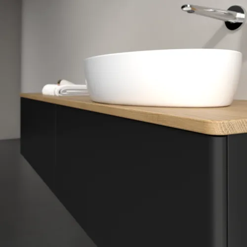 Bild von VILLEROY BOCH Antao Waschbeckenunterschrank, mit Beleuchtung, 2 Auszüge, 1600 x 360 x 500 mm, Front ohne Struktur, Black Matt Lacquer / Honey Oak #L38011PD