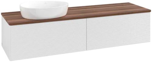 Зображення з  VILLEROY BOCH Antao Vanity unit, with lighting, 2 pull-out compartments, 1600 x 360 x 500 mm, Front with grain texture, Glossy White Lacquer / Warm Walnut #L37112GF