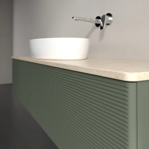 Bild von VILLEROY BOCH Antao Waschbeckenunterschrank, mit Beleuchtung, 2 Auszüge, 1600 x 360 x 500 mm, Front mit Struktur, Leaf Green Matt Lacquer / Botticino #L36113HL