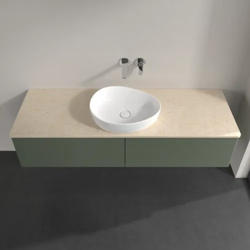 Bild von VILLEROY BOCH Antao Waschbeckenunterschrank, mit Beleuchtung, 2 Auszüge, 1600 x 360 x 500 mm, Front mit Struktur, Leaf Green Matt Lacquer / Botticino #L36113HL