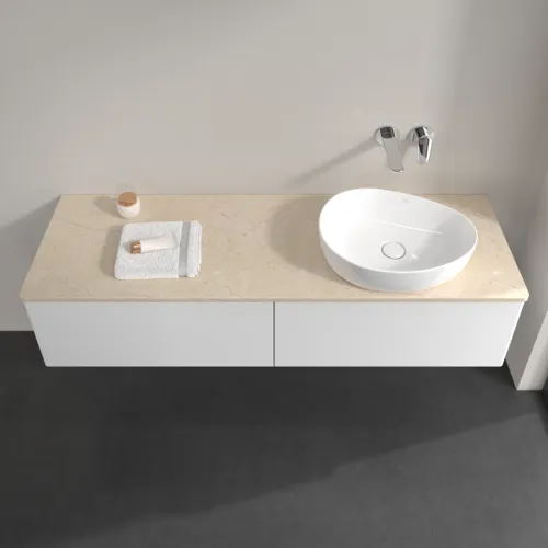 Bild von VILLEROY BOCH Antao Waschbeckenunterschrank, mit Beleuchtung, 2 Auszüge, 1600 x 360 x 500 mm, Front ohne Struktur, White Matt Lacquer / Botticino #L38013MT