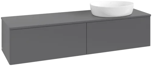 Зображення з  VILLEROY BOCH Antao Vanity unit, with lighting, 2 pull-out compartments, 1600 x 360 x 500 mm, Front without structure, Anthracite Matt Lacquer / Anthracite Matt Lacquer #L38010GK