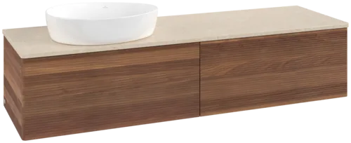 Зображення з  VILLEROY BOCH Antao Vanity unit, with lighting, 2 pull-out compartments, 1600 x 360 x 500 mm, Front with grain texture, Warm Walnut / Botticino #L37113HM