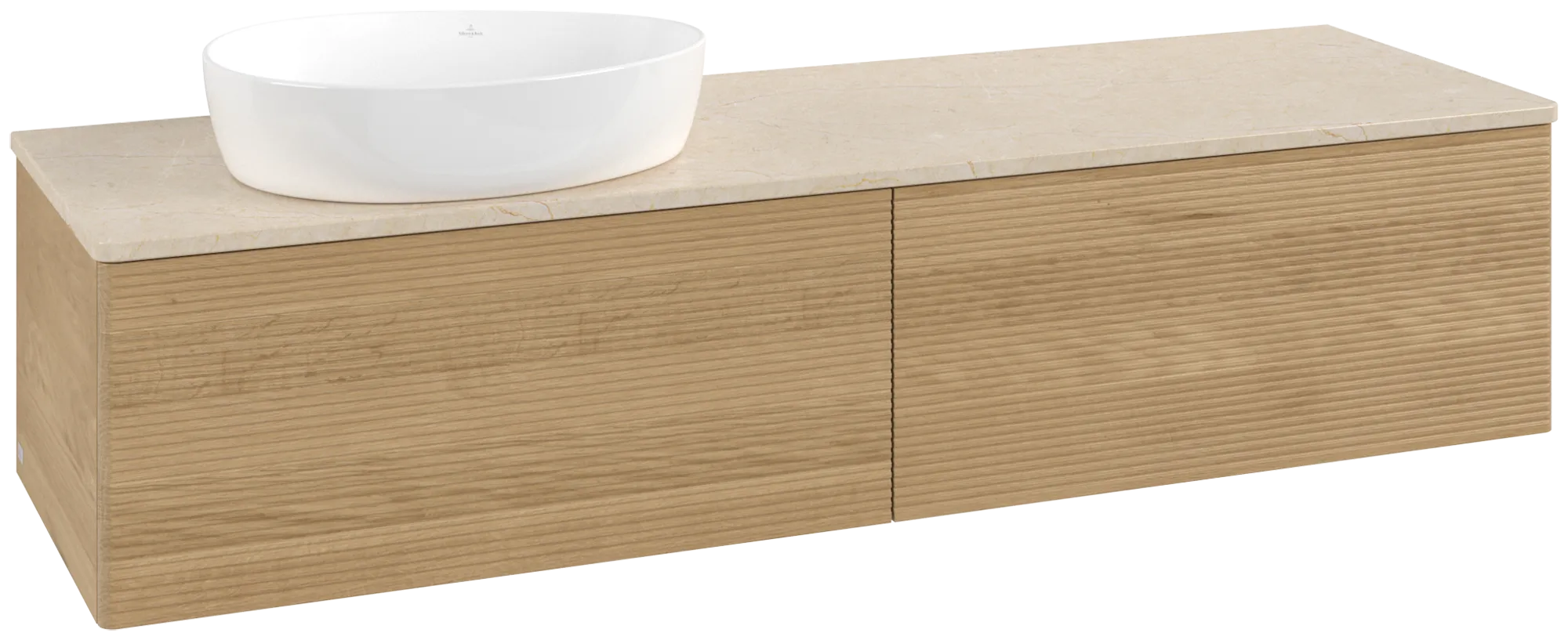 Obrázek VILLEROY BOCH Antao Vanity unit, with lighting, 2 pull-out compartments, 1600 x 360 x 500 mm, Front with grain texture, Honey Oak / Botticino #L37113HN