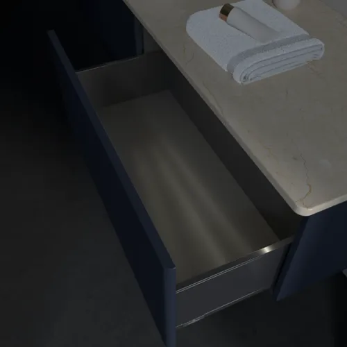 Bild von VILLEROY BOCH Antao Waschbeckenunterschrank, mit Beleuchtung, 2 Auszüge, 1600 x 360 x 500 mm, Front mit Struktur, Midnight Blue Matt Lacquer / Botticino #L37113HG