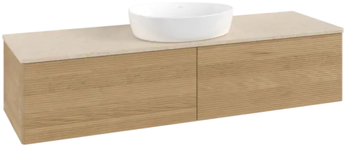 Зображення з  VILLEROY BOCH Antao Vanity unit, with lighting, 2 pull-out compartments, 1600 x 360 x 500 mm, Front with grain texture, Honey Oak / Botticino #L36113HN
