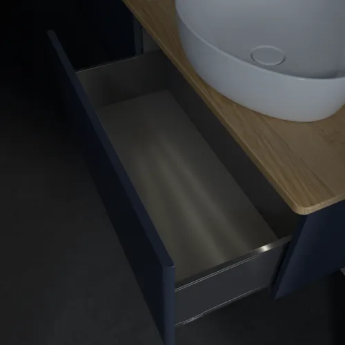 Bild von VILLEROY BOCH Antao Waschbeckenunterschrank, mit Beleuchtung, 2 Auszüge, 1600 x 360 x 500 mm, Front ohne Struktur, Midnight Blue Matt Lacquer / Honey Oak #L38011HG