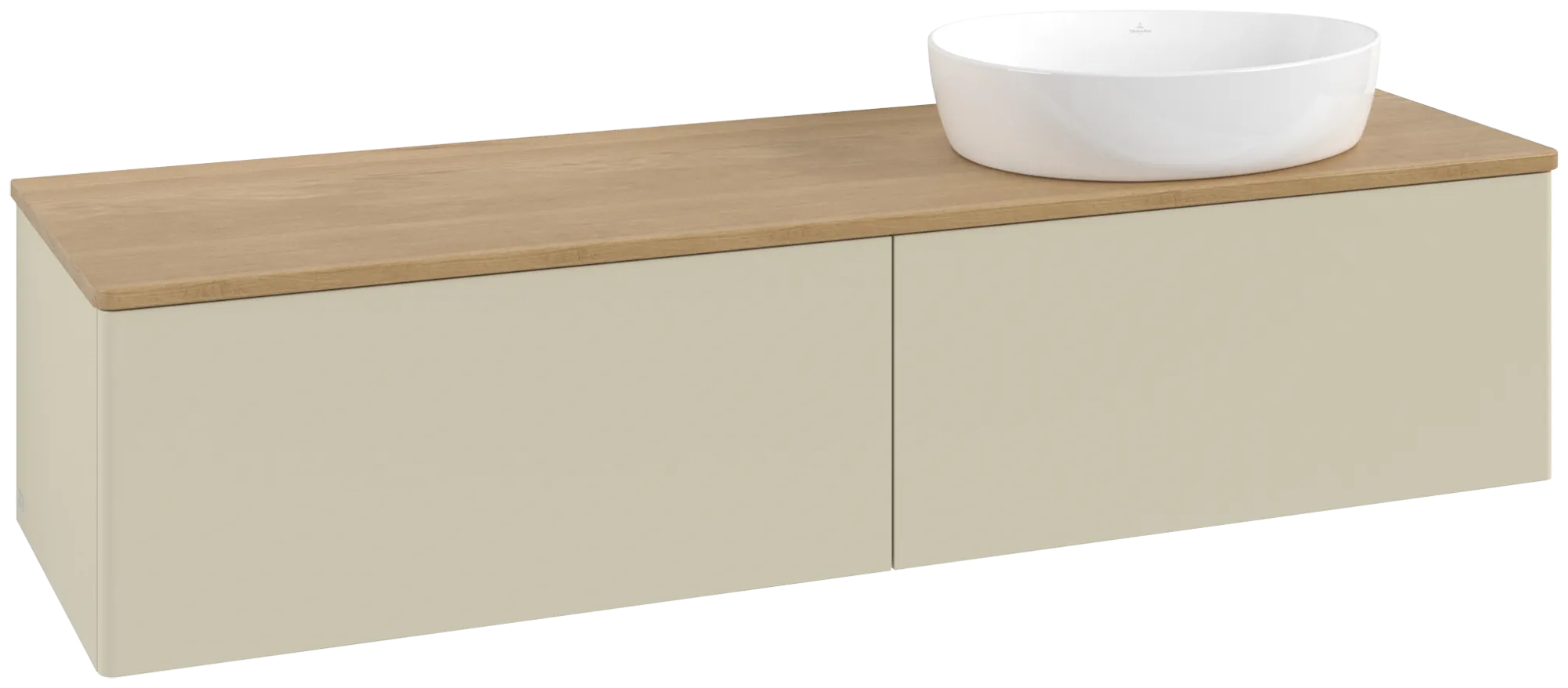Picture of VILLEROY BOCH Antao Vanity unit, with lighting, 2 pull-out compartments, 1600 x 360 x 500 mm, Front without structure, Silk Grey Matt Lacquer / Honey Oak #L38011HJ
