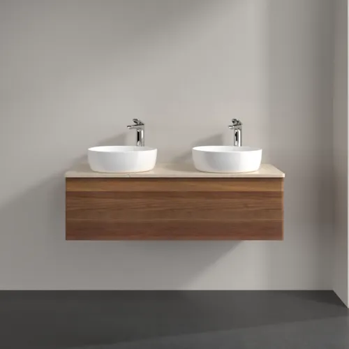 Зображення з  VILLEROY BOCH Antao Vanity unit, with lighting, 1 pull-out compartment, 1200 x 360 x 500 mm, Front without structure, Warm Walnut / Botticino #L35053HM