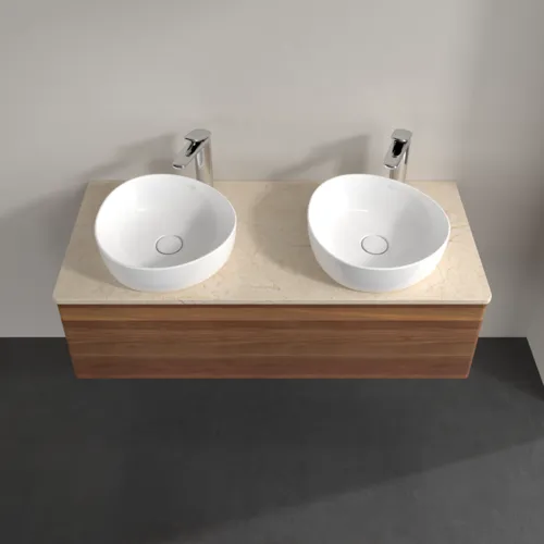 Bild von VILLEROY BOCH Antao Waschbeckenunterschrank, mit Beleuchtung, 1 Auszug, 1200 x 360 x 500 mm, Front ohne Struktur, Warm Walnut / Botticino #L35053HM