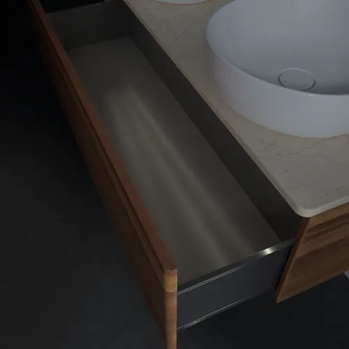 Bild von VILLEROY BOCH Antao Waschbeckenunterschrank, mit Beleuchtung, 1 Auszug, 1200 x 360 x 500 mm, Front ohne Struktur, Warm Walnut / Botticino #L35053HM